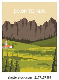 Dolomites of northeastern Italy landscape background. vector illustration for poster, postcard, art print with minimalist style.