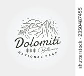 Dolomiti Bellunesi National Park line art vintage travel logo vector illustration, italian travel adventure logo design