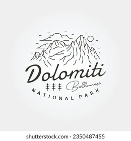 Dolomiti Bellunesi National Park line art vintage travel logo vector illustration, italian travel adventure logo design