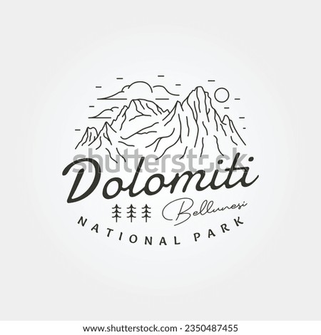 Dolomiti Bellunesi National Park line art vintage travel logo vector illustration, italian travel adventure logo design Foto d'archivio © 