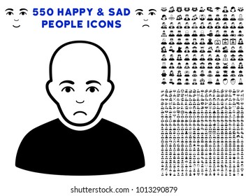 Dolor Bald Man icon with 550 bonus pitiful and glad person clip art. Vector illustration style is flat black iconic symbols.