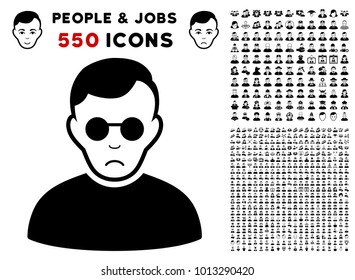 Dolor Blind Man icon with 550 bonus pitiful and glad people pictures. Vector illustration style is flat black iconic symbols.