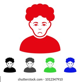 Dolor Brunet Man vector icon. Vector illustration style is a flat iconic brunet man symbol with gray, black, blue, red, green color versions. Face has depression feeling.