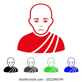 Dolor Buddhist Monk vector pictograph. Vector illustration style is a flat iconic buddhist monk symbol with grey, black, blue, red, green color variants. Face has problem emotions.