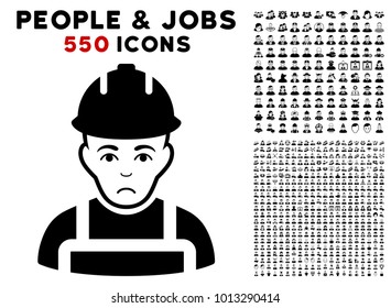 Dolor Builder icon with 550 bonus sad and glad user clip art. Vector illustration style is flat black iconic symbols.