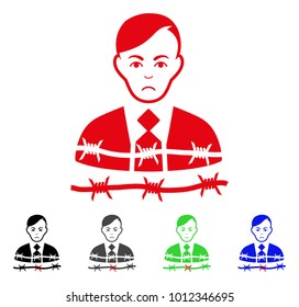 Dolor Businessman Arrest vector icon. Vector illustration style is a flat iconic businessman arrest symbol with gray, black, blue, red, green color versions. Face has sorrow feeling.