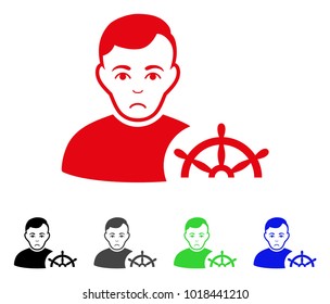 Dolor Captain vector pictograph. Vector illustration style is a flat iconic captain symbol with grey, black, blue, red, green color variants. Face has dolour sentiment.