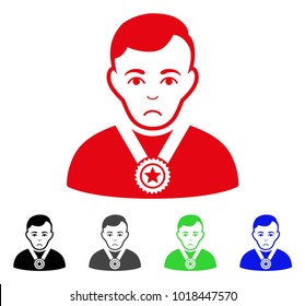 Dolor Champion vector pictogram. Vector illustration style is a flat iconic champion symbol with gray, black, blue, red, green color versions. Face has pitiful sentiment.