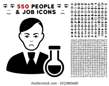 Dolor Chemist icon with 550 bonus pity and glad user graphic icons. Vector illustration style is flat black iconic symbols.