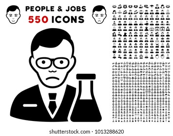 Dolor Chemist pictograph with 550 bonus pitiful and glad men clip art. Vector illustration style is flat black iconic symbols.