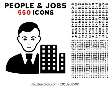 Dolor City Architect icon with 550 bonus pity and happy jobs images. Vector illustration style is flat black iconic symbols.