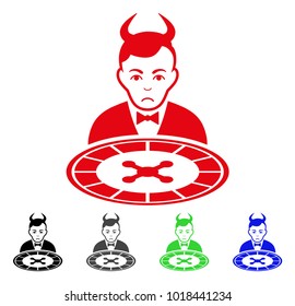 Dolor Devil Roulette Dealer vector pictogram. Vector illustration style is a flat iconic devil roulette dealer symbol with grey, black, blue, red, green color versions. Face has mourning expression.