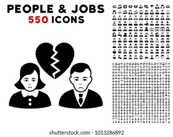 Dolor Divorce People icon with 550 bonus pity and glad person clip art. Vector illustration style is flat black iconic symbols.