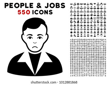 Dolor Guy pictograph with 550 bonus pitiful and glad men pictograms. Vector illustration style is flat black iconic symbols.