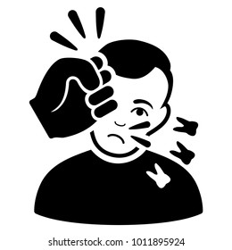 Dolor Head Strike vector pictogram. Style is flat graphic black symbol with grief emotion.