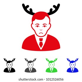 Dolor Horned Husband vector pictograph. Vector illustration style is a flat iconic horned husband symbol with grey, black, blue, red, green color variants. Face has sadness feeling.