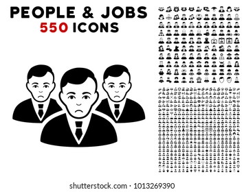 Dolor Manager Group icon with 550 bonus pity and glad jobs icons. Vector illustration style is flat black iconic symbols.