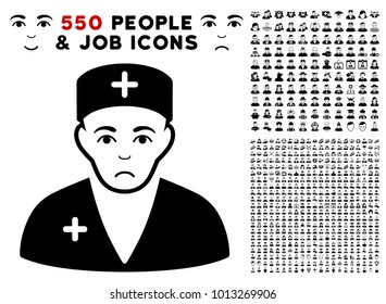 Dolor Medic pictograph with 550 bonus pity and happy people graphic icons. Vector illustration style is flat black iconic symbols.