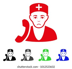 Dolor Medical Receptionist vector icon. Vector illustration style is a flat iconic medical receptionist symbol with gray, black, blue, red, green color versions. Face has pitiful expression.