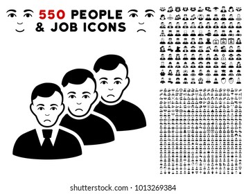 Dolor Men Queue icon with 550 bonus pity and happy jobs symbols. Vector illustration style is flat black iconic symbols.