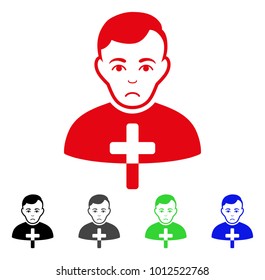 Dolor Orthodox Priest vector icon. Vector illustration style is a flat iconic orthodox priest symbol with grey, black, blue, red, green color versions. Face has depression expression.