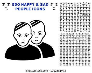 Dolor Patients pictograph with 550 bonus pitiful and happy people clip art. Vector illustration style is flat black iconic symbols.