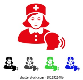 Dolor Psychotherapist Nurse Talking vector icon. Vector illustration style is a flat iconic psychotherapist nurse talking symbol with grey, black, blue, red, green color versions.