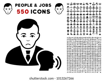 Dolor Psychotherapist Visit pictograph with 550 bonus pity and happy jobs pictographs. Vector illustration style is flat black iconic symbols.