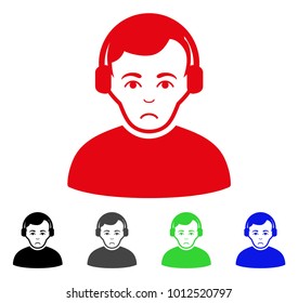 Dolor Radioman vector pictograph. Vector illustration style is a flat iconic radioman symbol with gray, black, blue, red, green color versions. Face has pitiful sentiment.