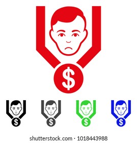 Dolor Sales Funnel Client vector icon. Vector illustration style is a flat iconic sales funnel client symbol with gray, black, blue, red, green color variants. Face has mourning mood.