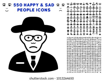 Dolor Scientist pictograph with 550 bonus pitiful and happy men pictograms. Vector illustration style is flat black iconic symbols.