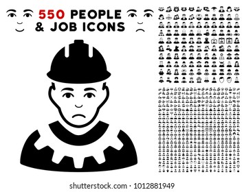 Dolor Serviceman icon with 550 bonus pitiful and happy jobs pictures. Vector illustration style is flat black iconic symbols.