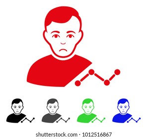 Dolor User Chart vector icon. Vector illustration style is a flat iconic user chart symbol with grey, black, blue, red, green color variants. Face has desperate expression.