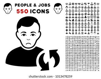 Dolor User Update icon with 550 bonus pitiful and happy people design elements. Vector illustration style is flat black iconic symbols.