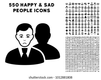 Dolor Users icon with 550 bonus sad and glad men graphic icons. Vector illustration style is flat black iconic symbols.