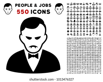 Dolor Vampire icon with 550 bonus pitiful and happy person pictograms. Vector illustration style is flat black iconic symbols.