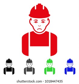 Dolor Worker vector pictogram. Vector illustration style is a flat iconic worker symbol with gray, black, blue, red, green color variants. Face has pitiful mood.