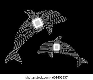 Dolphin Abstract of electronic circuits. Abstract background. Vector illustration.