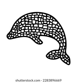 Dolphin in abstract mosaic geometric style . Creative illustration for print, posters, home, fashion design . Black and white Vector Illustration