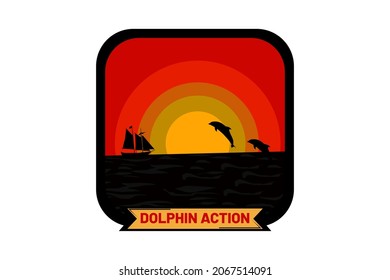 dolphin action silhouette retro design