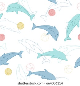 Dolphin animal ball seamless pattern background illustration vector