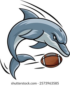 Dolphin animal mean tough American football sports team mascot hitting a football ball