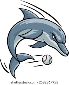 Dolphin animal mean tough baseball sports team mascot hitting a baseball ball
