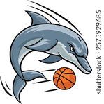 Dolphin animal mean tough basketball sports team mascot hitting a basketball ball