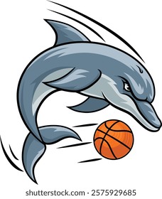 Dolphin animal mean tough basketball sports team mascot hitting a basketball ball