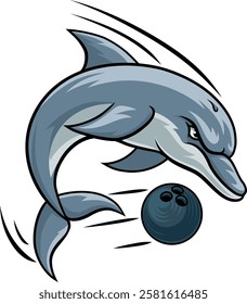 Dolphin animal mean tough bowling sports team mascot throwing a bowling ball