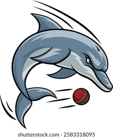 Dolphin animal mean tough cricket sports team mascot hitting a cricket ball