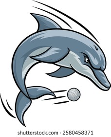 Dolphin animal mean tough golf mascot hitting a golf ball
