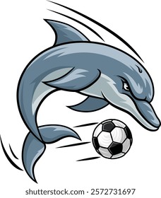 Dolphin animal mean tough soccer football sports team mascot hitting a soccer ball