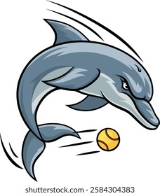 Dolphin animal mean tough softball sports team mascot hitting a softball ball
